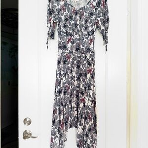 Make Floral Print Women’s Dress in White with Black & Burgundy Accents